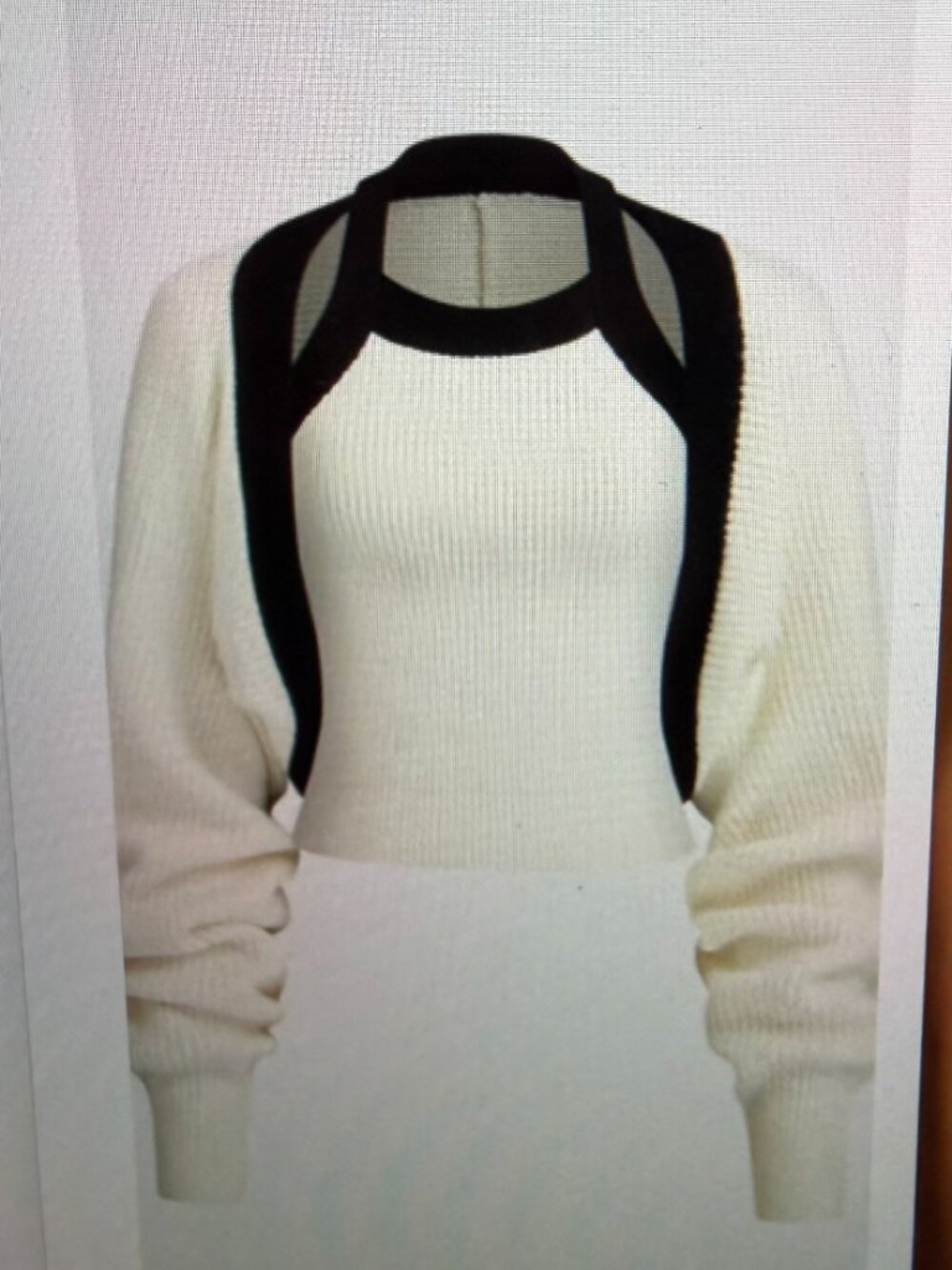 Commense Cream Off-Shoulder Sweater with Black Contrast